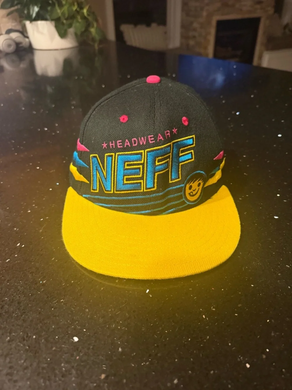 Neff Black Snapback Hat with Yellow Brim and Pink Accents - Picture 3 of 5